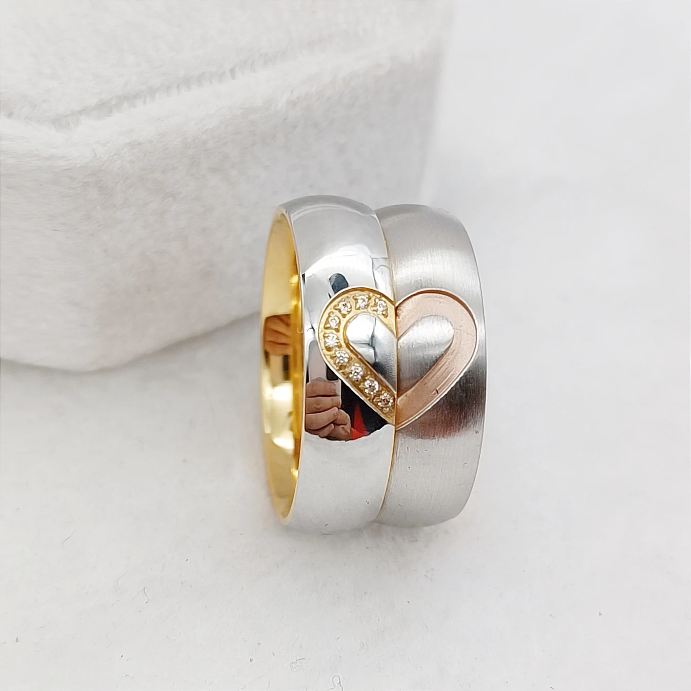 

2023 Love Heart Wedding Rings Sets for Men and Women Ladies Bicolor 14k Rose Gold Plated Jewelry cz Promise Couples Ring