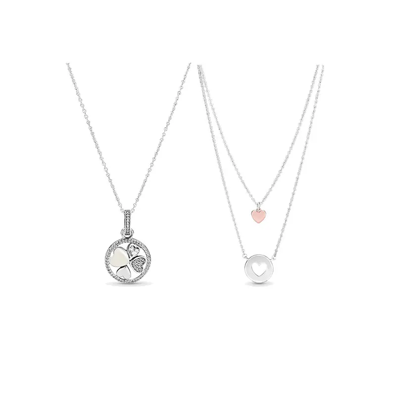 

LR New Fashion Pan-Style S925 Sterling Silver Necklace Heart Petal Pendant Clavicle Chain Women Jewelry Charmsy Chain Necklace