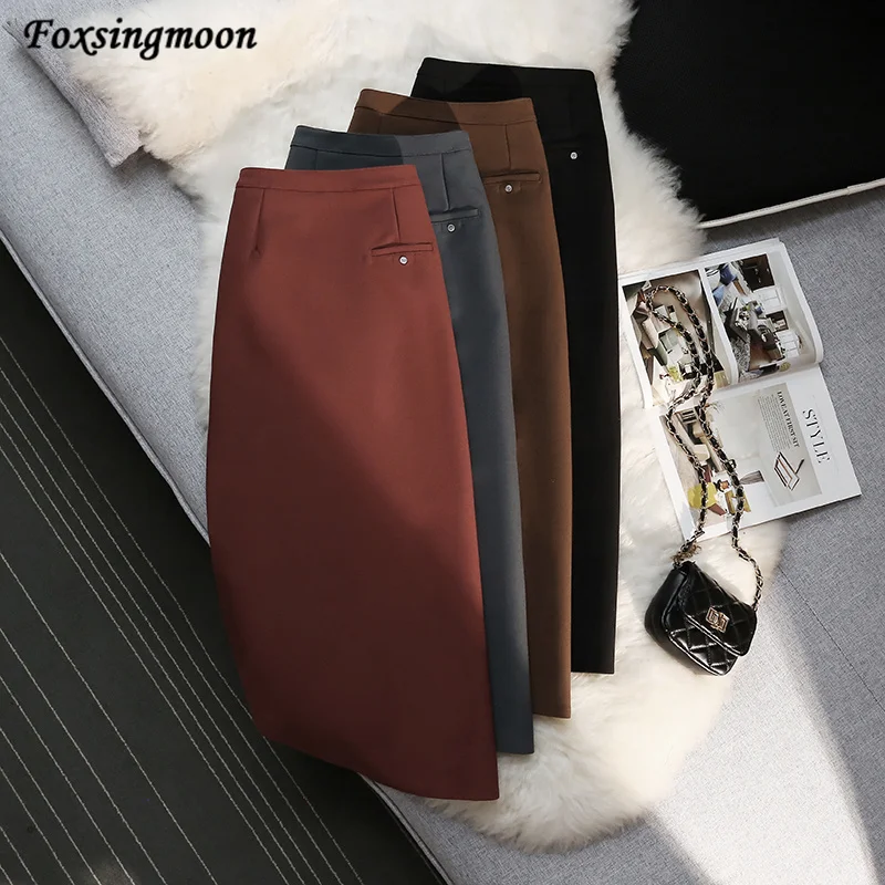 Fashion Elegant Formal High Waist Split Skirts Women 2022 New Autumn New High Waist Drape Suit Long Brown Skirt Zipper Female
Fashion Elegant Formal High Waist Split Skirts Women 2022 New Autumn New High Waist Drape Suit Long Brown Skirt Zipper Female