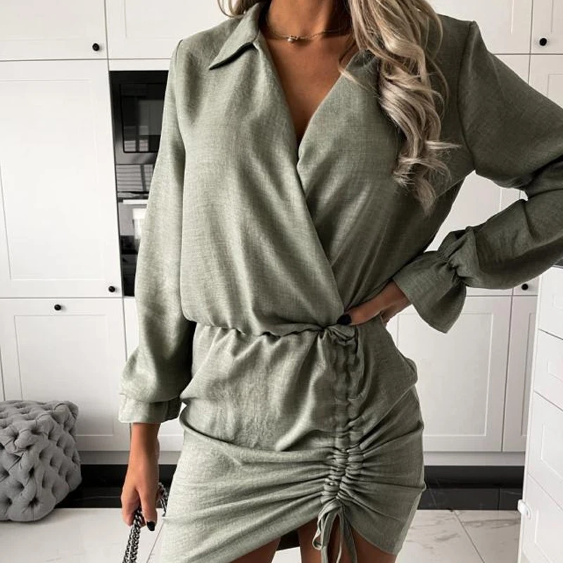 Модное мини-платье с отложным воротником и длинным рукавом, Осеннее женское элегантное однотонное платье на завязках, повседневные облегаю...
Модное мини-платье с отложным воротником и длинным рукавом, Осеннее женское элегантное однотонное платье на завязках, повседневные облегаю...