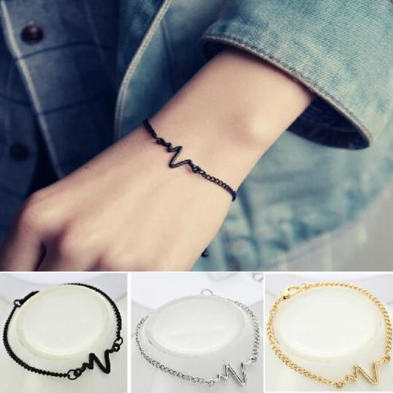 

Korean Style Simple Wave ECG Lightning Bracelet Heartbeat Frequency Bracelet charm bracelets for women Zinc Alloy jewelry
