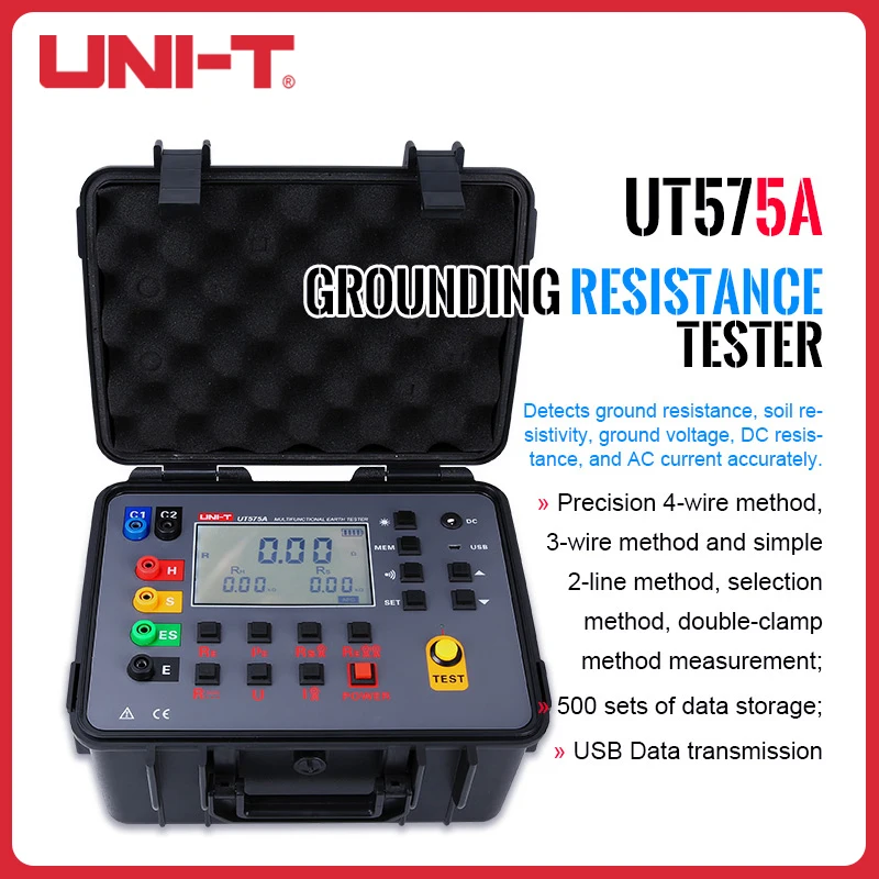 

UNI-T UT575A Double Clamp Earth Resistance Tester 0-30 Grounding Megometer Ommeter with Data Storage/LCD Backlight