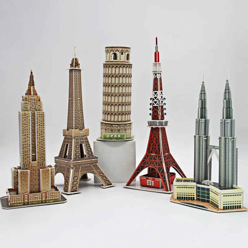 

3D Paper Puzzle Word Famous Buildings Tower Bridge Jigsaw Assembled Model Craft DIY Educational Toys For Children Adult Gifts