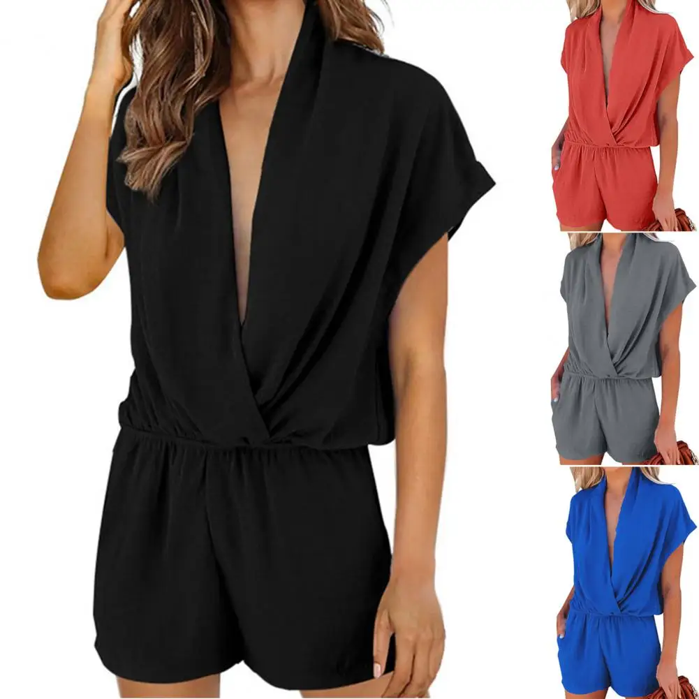 Solid Color Deep V Neck Lady Romper Casual Anti-pilling Summer Romper Casual Short Sleeve Tight Waist Playsuits for Daily Wear
Solid Color Deep V Neck Lady Romper Casual Anti-pilling Summer Romper Casual Short Sleeve Tight Waist Playsuits for Daily Wear