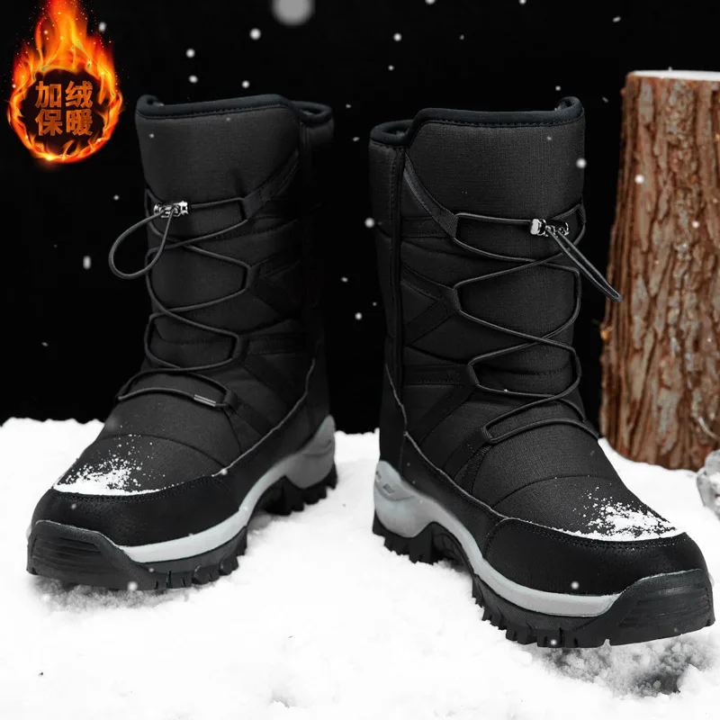 

Мужские теплые ботинки на шнуровке, Черные ботильоны для улицы, водонепроницаемые походные ботинки, размеры 39-46, для зимы, 2019
