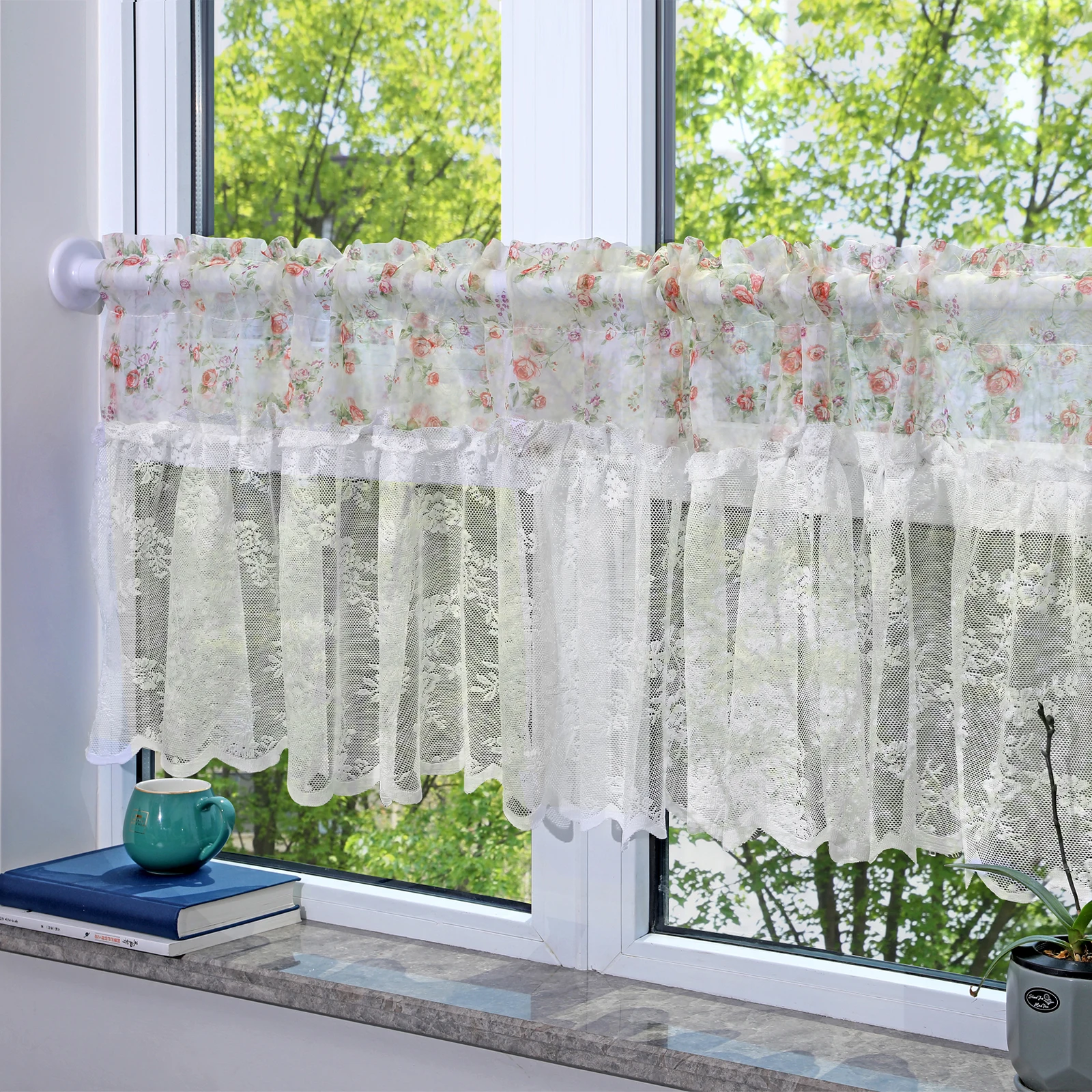 Floral Lace Short Sheer Curtains Kitchen Tier Voile Net Slot Top Small Window Drapes Gauze Valance Panels Home Cafe Decoration
Floral Lace Short Sheer Curtains Kitchen Tier Voile Net Slot Top Small Window Drapes Gauze Valance Panels Home Cafe Decoration