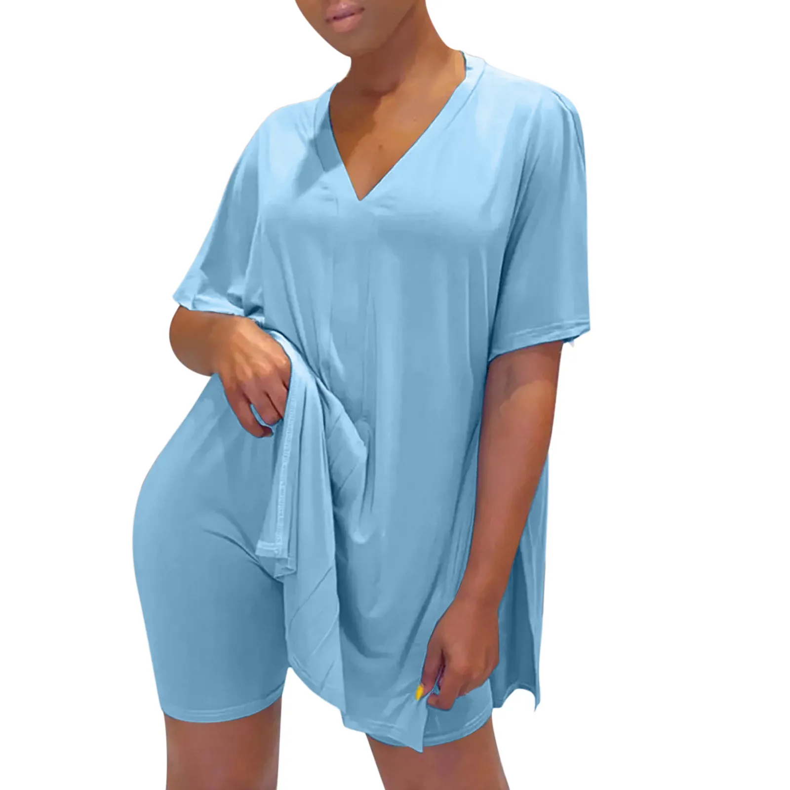 Women Set Color V Piece Two Neck Short Of Solid Set Sleeve Women's Shorts Suit Shorts for Teens
Women Set Color V Piece Two Neck Short Of Solid Set Sleeve Women's Shorts Suit Shorts for Teens