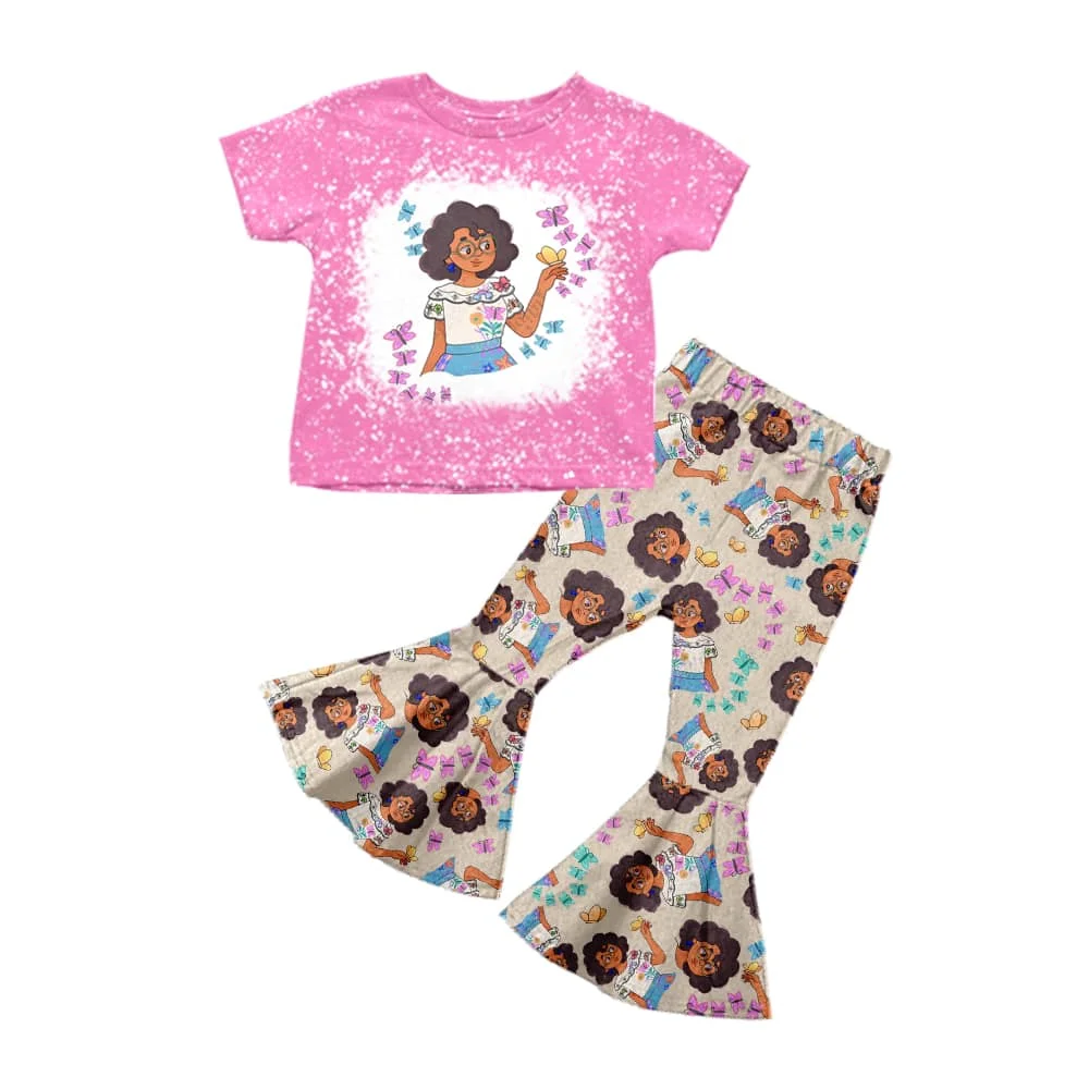 

Бутик детской одежды волшебный мультфильм девочка розовый короткий рукав колокол брюки наборы с платья для девочек