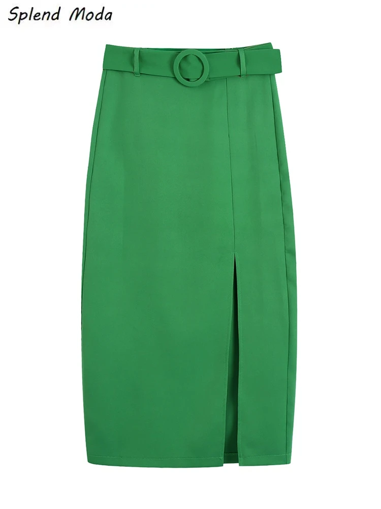 Splend Moda 2022 Spring Autumn Fashion Urban Office Lady Belt High Waist Front Slit A-Straight Slim Green Skirt For Women
Splend Moda 2022 Spring Autumn Fashion Urban Office Lady Belt High Waist Front Slit A-Straight Slim Green Skirt For Women