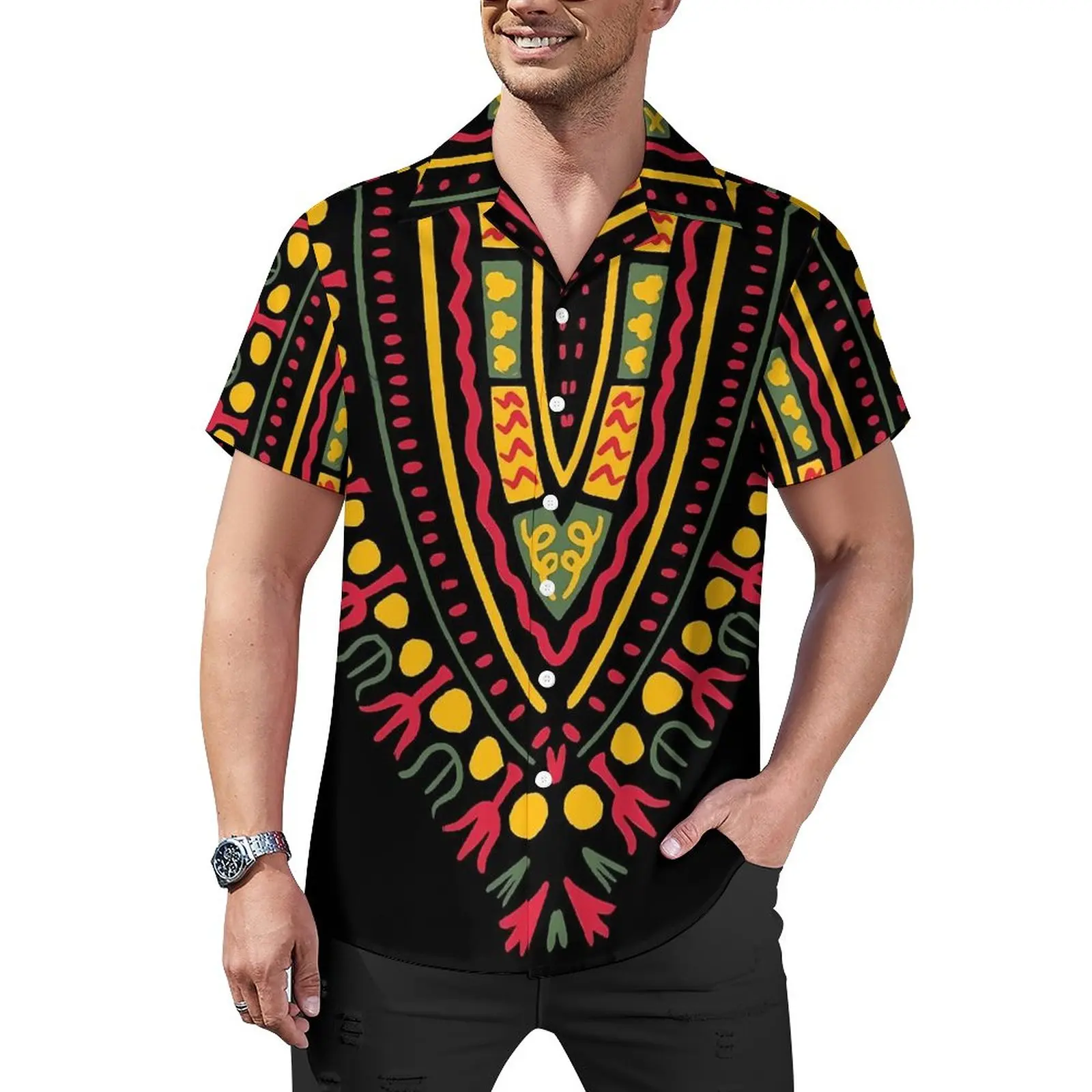 

Dashiki Print Blouses Men Ethnic Pride African Casual Shirts Hawaii Short Sleeves Graphic Funny Oversize Vacation Shirt Gift