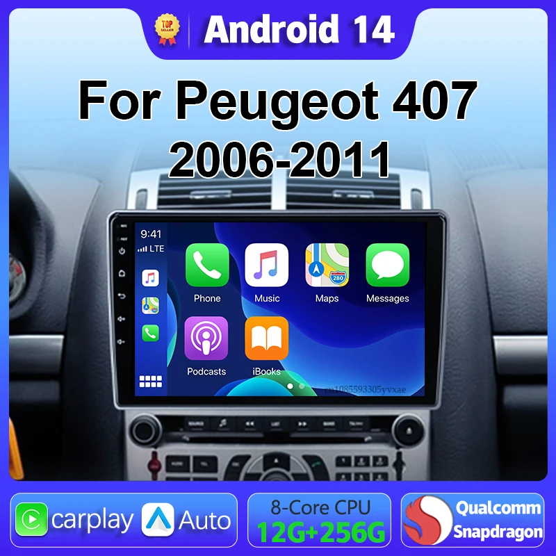 Android 14 Carplay автомобильный радиоприемник мультимедиа для Peugeot 407 CC 407CC SW 2004-2011