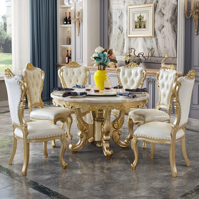 European dining table American light luxury marble round table with turntable dining table and chair combination 6-person solid
European dining table American light luxury marble round table with turntable dining table and chair combination 6-person solid