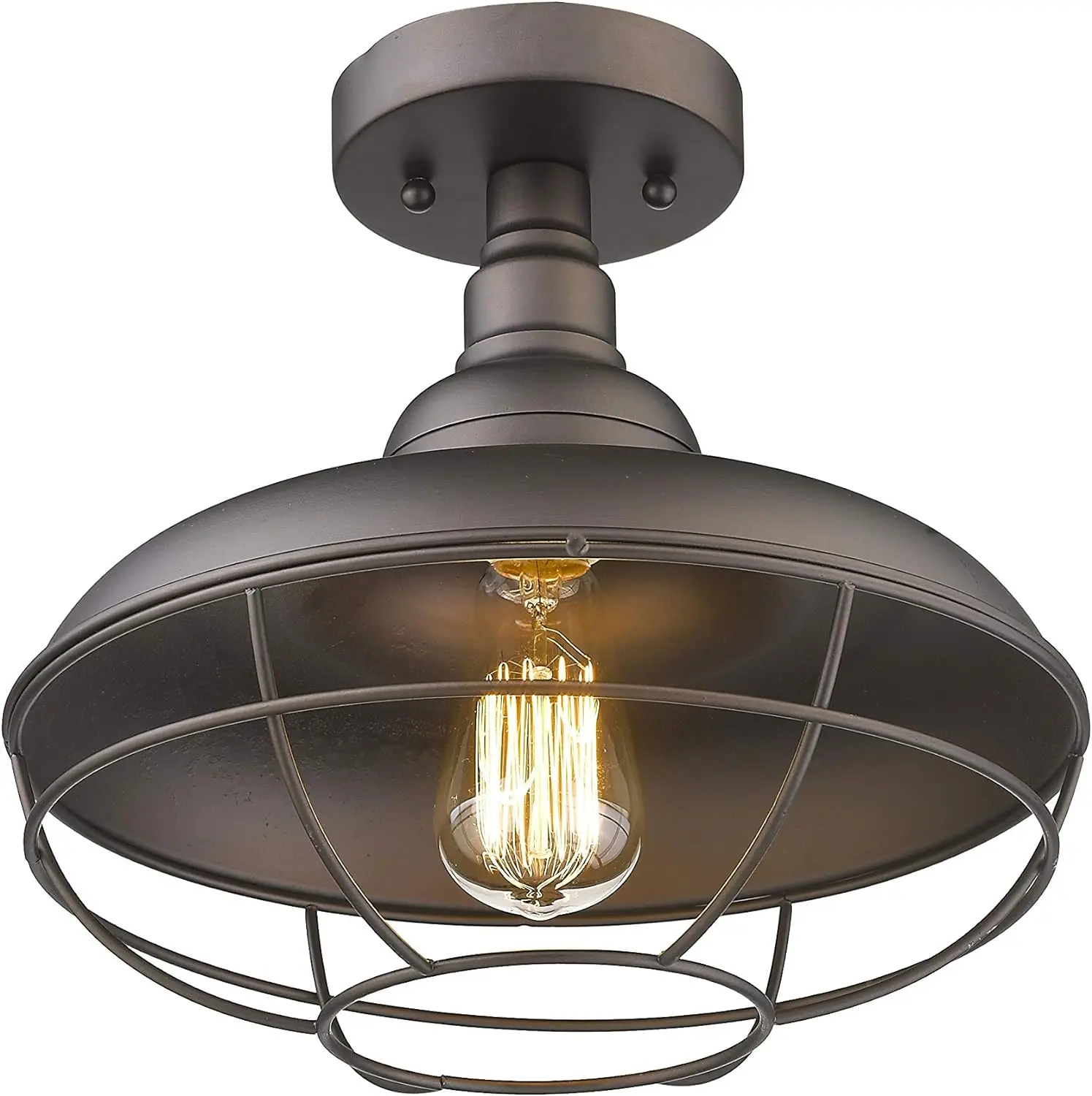 

Semi Flush Mounted Ceiling Light Fixture, 12" Farmhouse Lighting Rustic Metal Cage Light, Oil Rubbed Bronze, 50007-SF Marker lig