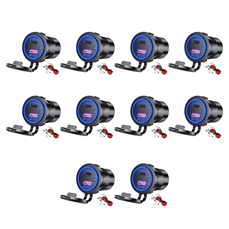 10X PD Type C USB Car Charger And QC 3.0 Quick Charger 12V Power Outlet Socket With ON/Off Switch,Blue
10X PD Type C USB Car Charger And QC 3.0 Quick Charger 12V Power Outlet Socket With ON/Off Switch,Blue