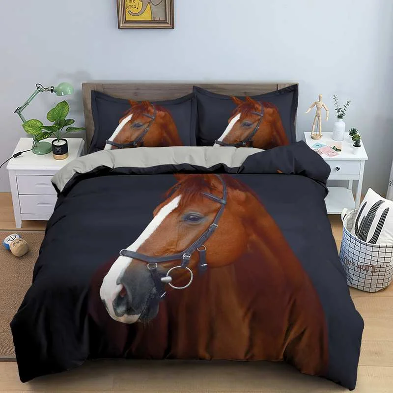

Комплект постельного белья с рисунком лошади, односпальное, двуспальное, Королевский размер, одеяло/пододеяльник с наволочкой, 2/3 шт.