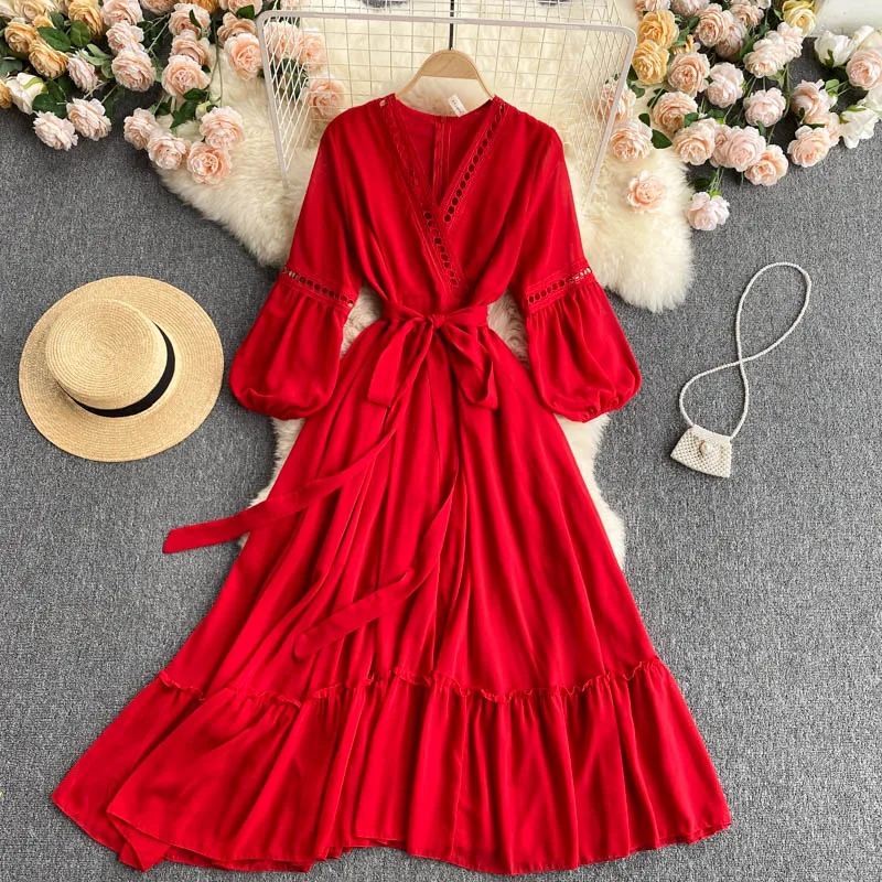 Bohemian People Red Fashion Vestidos Hollow Out V Neck Puff Sleeve Big Swing A-Line Beach Dresses Holiday Summer Clothes D645
Bohemian People Red Fashion Vestidos Hollow Out V Neck Puff Sleeve Big Swing A-Line Beach Dresses Holiday Summer Clothes D645