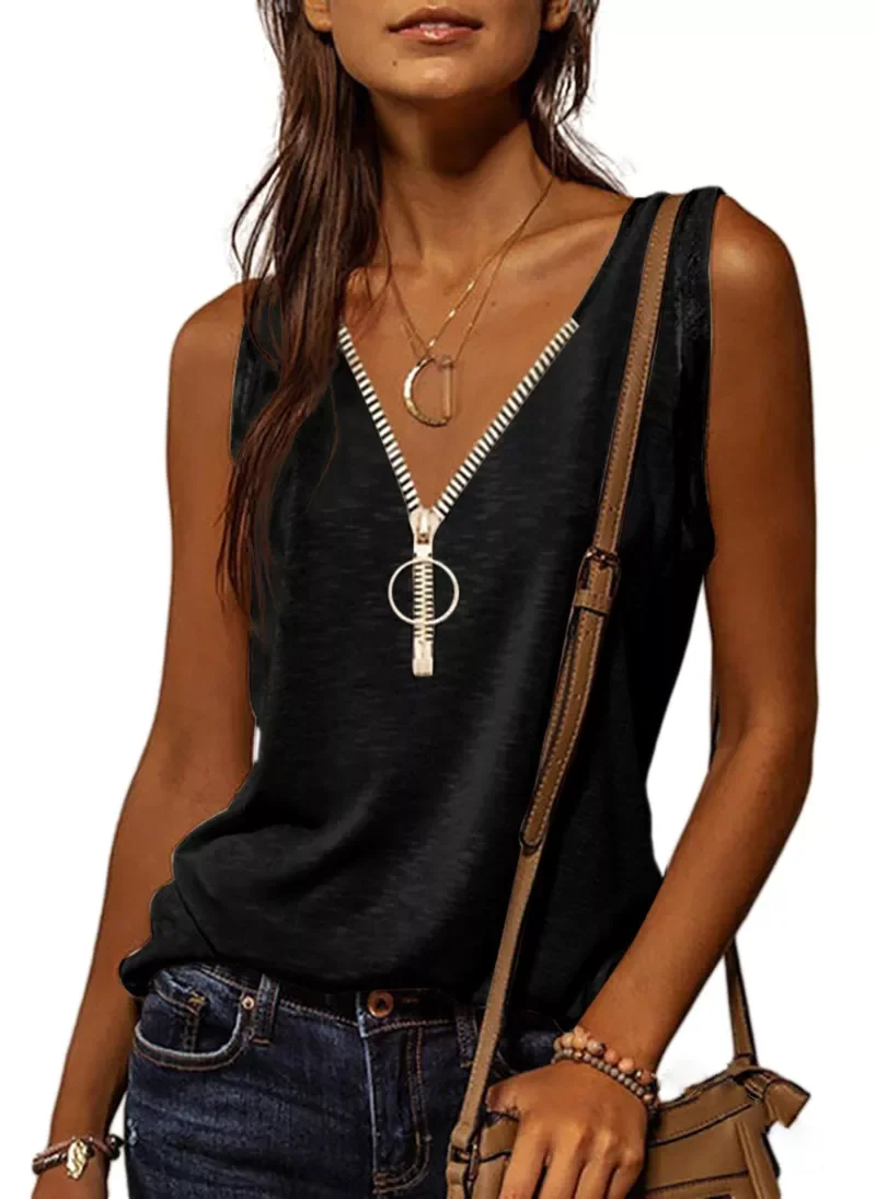Top Women Summer Loose Solid Colour Zipper Top V-neck Sexy Streetwear Vest Sleeveless Camisole Vest Fashion Basic Blouse
Top Women Summer Loose Solid Colour Zipper Top V-neck Sexy Streetwear Vest Sleeveless Camisole Vest Fashion Basic Blouse
