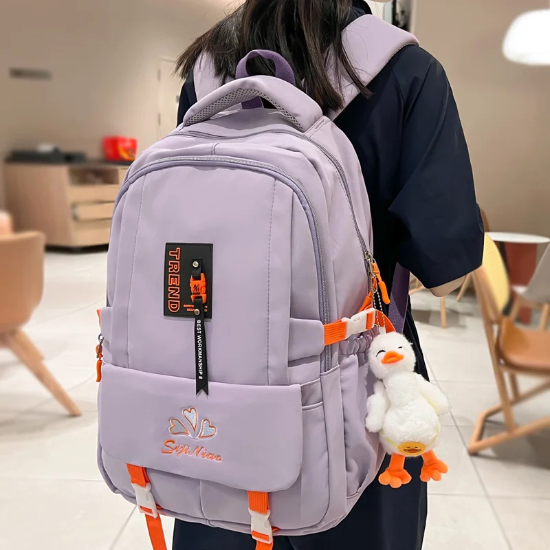 

Женский вместительный дорожный рюкзак с пряжкой, школьный портфель для девочек-подростков с вышивкой, водонепроницаемый нейлоновый ранец с несколькими карманами