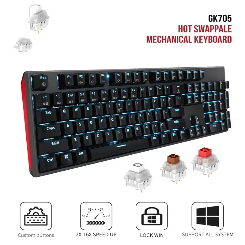 

NEW HEXGEARS GK705 104 Keys Waterproof Kailh BOX Switch Mechanical Keyboard Hot Swap LOL Mechanical Gaming Keyboard