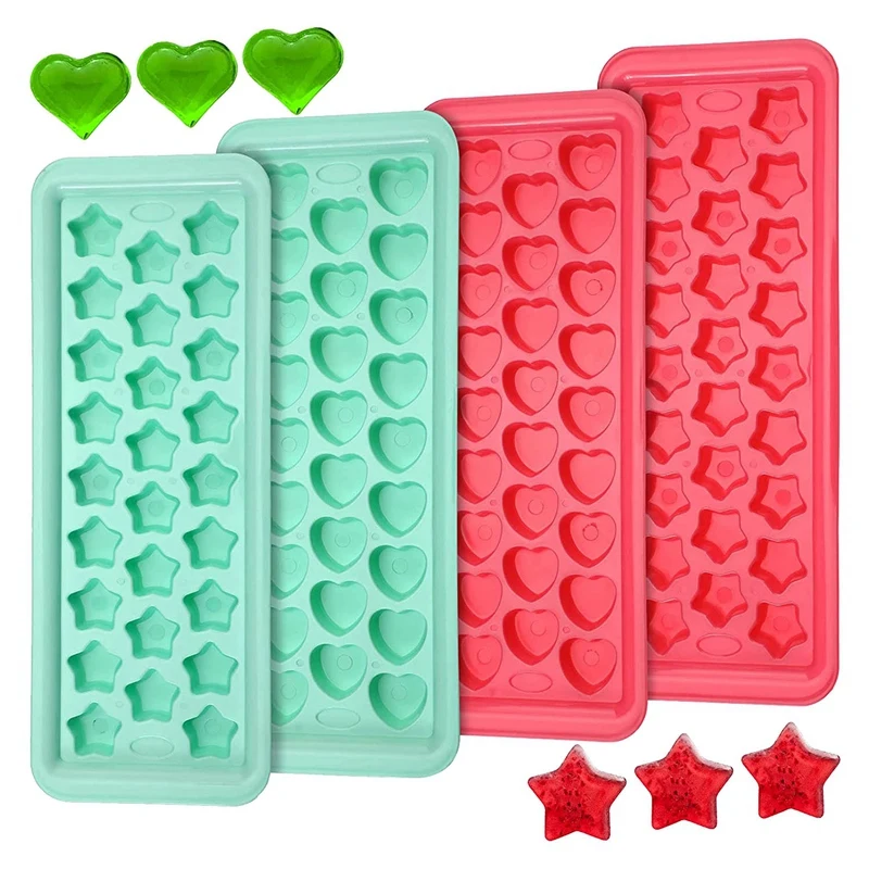 

4 Pieces Heart&Star Shaped Ice Cube Tray,26 Cavities Ice Cube Mould Easy To Release,For Whiskey,Cocktails&Chilled Drinks