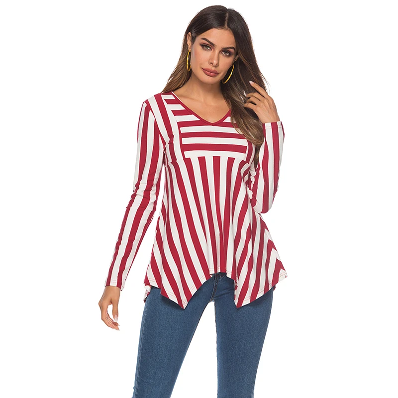 Women T-Shirt Sexy V-Neck Striped Stitching Irregular Hem Long Sleeve Tshirt Sweatshirt Tops Female Blusas Casual Stripe Shirt
Women T-Shirt Sexy V-Neck Striped Stitching Irregular Hem Long Sleeve Tshirt Sweatshirt Tops Female Blusas Casual Stripe Shirt