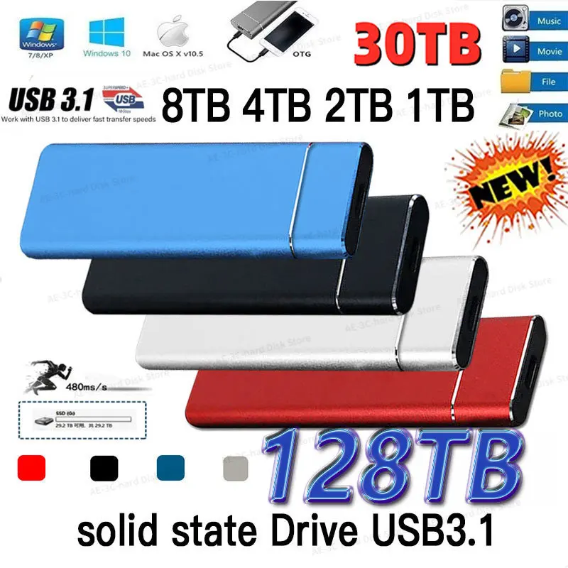 

2023 Новый портативный SSD Type-C USB3.1 128 ТБ внешний мобильный твердотельный накопитель 16 Тб высокоскоростной жесткий диск для ноутбука массовое хранение