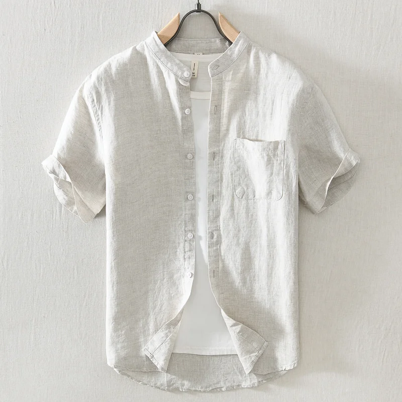 

100% Linen Breathable Soft Refreshing Shirt Original Harajuku Style Casual Simple Plain Short Sleeve Streetwear Cool Top Shirt