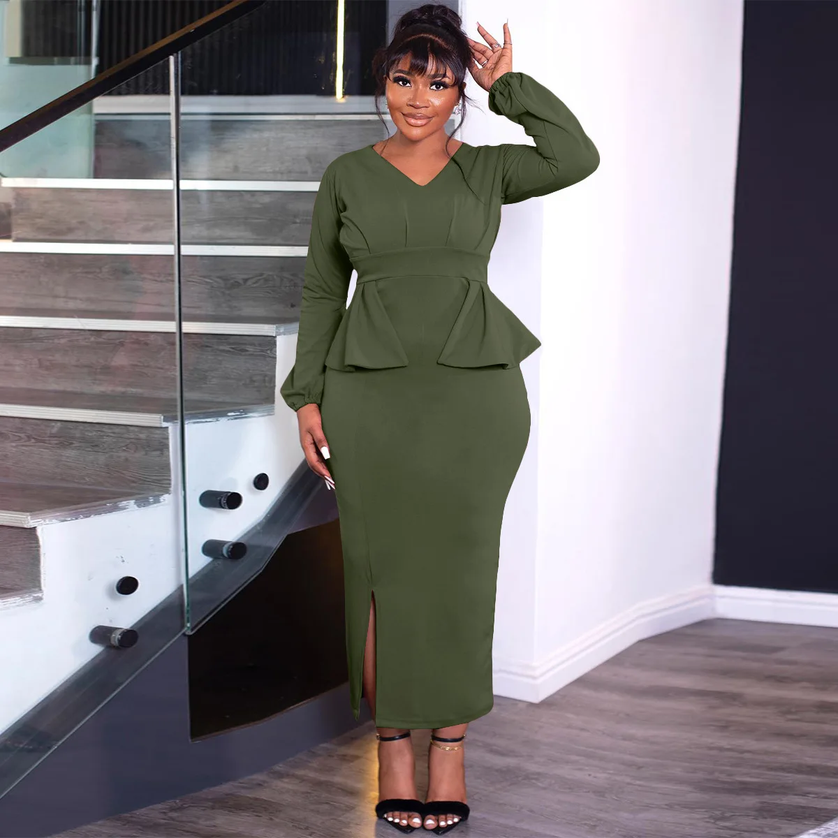 Spring Summer Women Elegant Commuter Office Patchwork Slim Long Dress Fashion Solid Color V-neck Long Sleeve Split Pencil Dress
Spring Summer Women Elegant Commuter Office Patchwork Slim Long Dress Fashion Solid Color V-neck Long Sleeve Split Pencil Dress