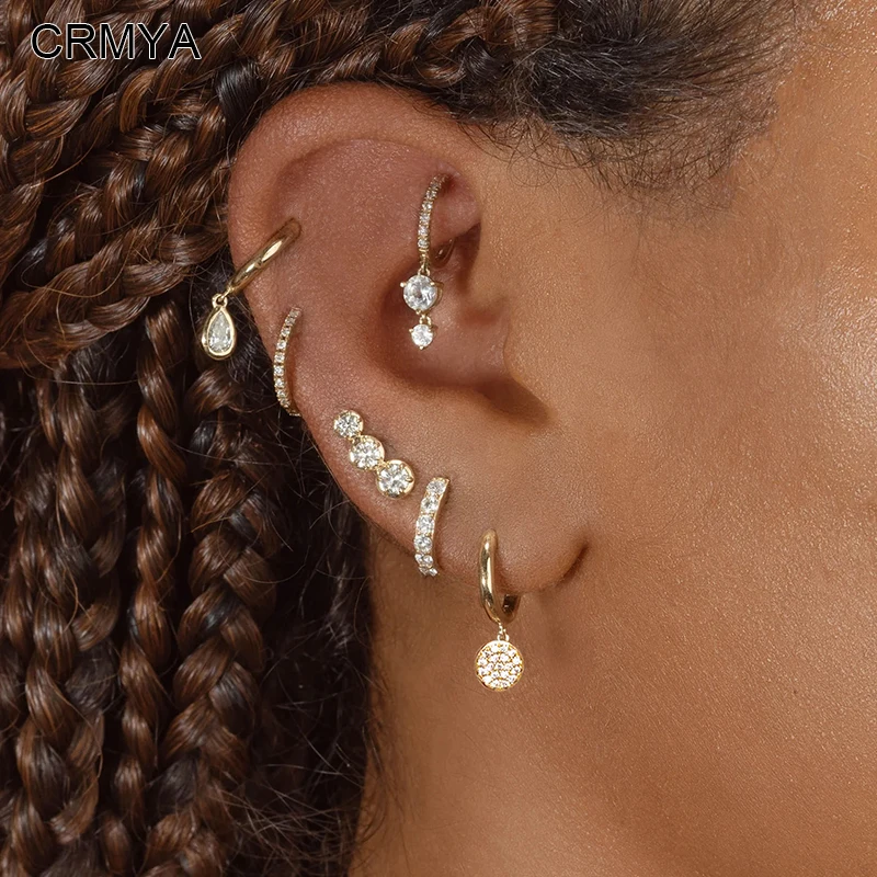 

CRMYA Gold Plated Drop Earrings For Women Vintage Piercing CZ Zircon Stud Hoop Dangle Earring 2023 Jewelry Wholesale