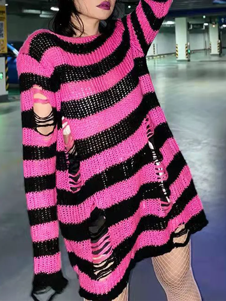Oversized Knitted Sweater Women Knitwear Striped Hole Women Sweater Goth Japanese Hollow Out Punk Broken Long Broken Thin Goth
Oversized Knitted Sweater Women Knitwear Striped Hole Women Sweater Goth Japanese Hollow Out Punk Broken Long Broken Thin Goth