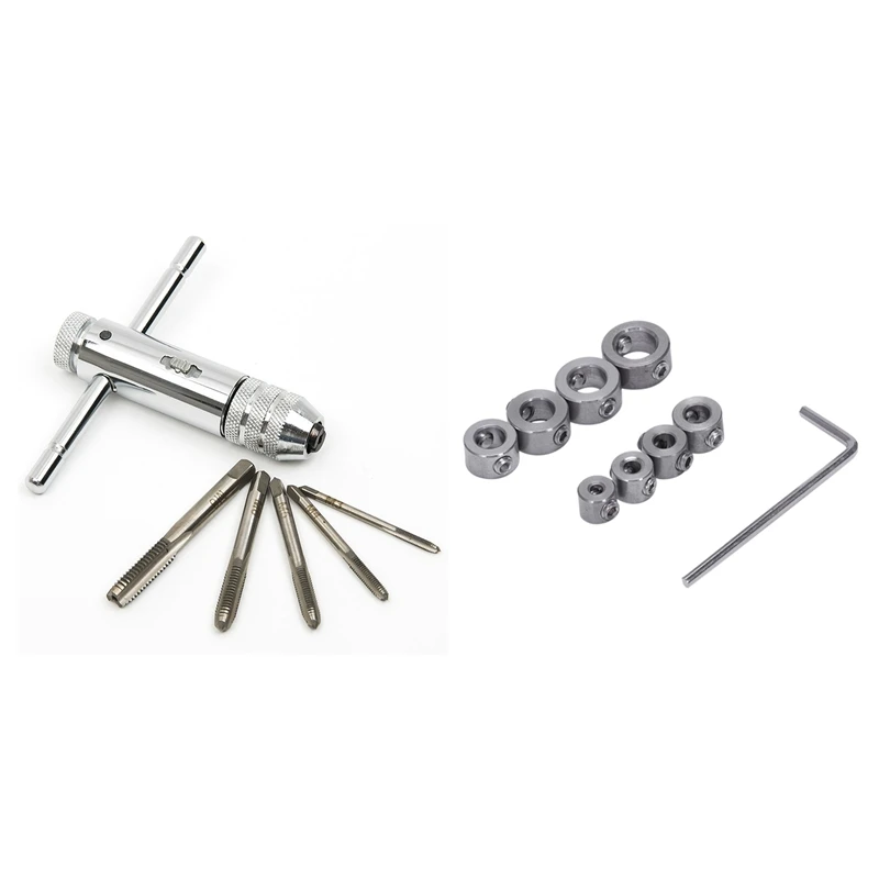 1Set M3-M8 Steel T-Handle Ratchet Wrench Tapping Threading Tool & 9Pcs Woodworking Drill Stopper Positioning Stop Ring 
1Set M3-M8 Steel T-Handle Ratchet Wrench Tapping Threading Tool & 9Pcs Woodworking Drill Stopper Positioning Stop Ring