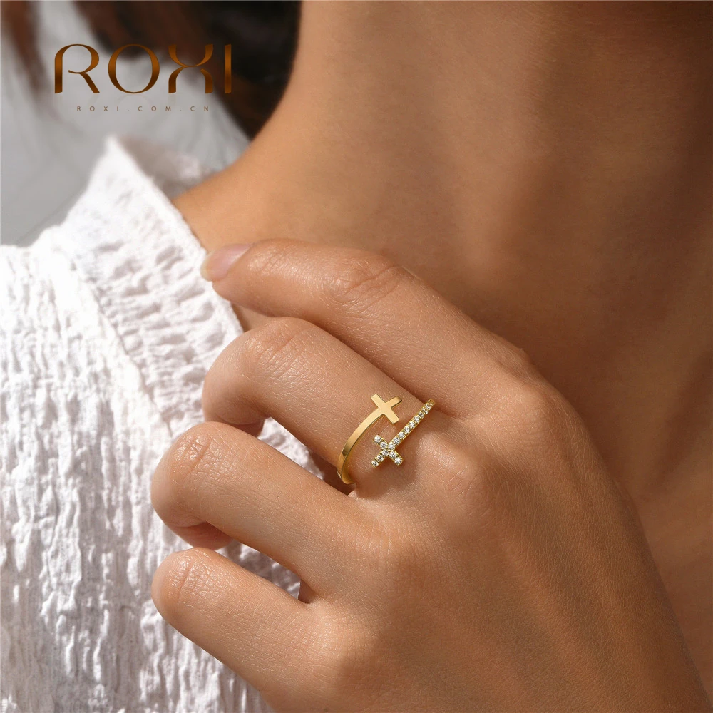 ROXI 925 Sterling Silver Shine Double Cross Crystal Rings For Women Men Adjustable Party Wedding Engagement Jewelry bague femme
ROXI 925 Sterling Silver Shine Double Cross Crystal Rings For Women Men Adjustable Party Wedding Engagement Jewelry bague femme