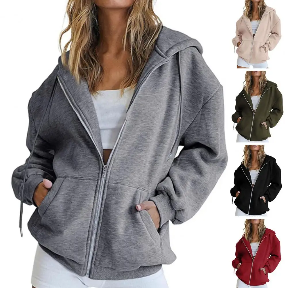 Women Hoodie Coat Drawstring Zip Up Thermal Pockets Pure Color Spring Hoodie Women Autumn Coat for Daily Wear
Women Hoodie Coat Drawstring Zip Up Thermal Pockets Pure Color Spring Hoodie Women Autumn Coat for Daily Wear