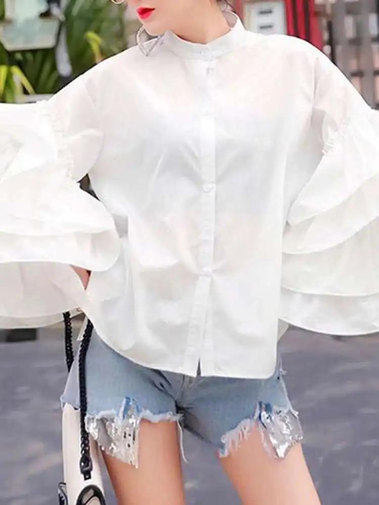 2022 Ruffled Long Sleeve Tunic Summer Women Blouse Celmia Elegant Flare Sleeve Shirt Tops Casual Solid Button Loose Party Blusas
2022 Ruffled Long Sleeve Tunic Summer Women Blouse Celmia Elegant Flare Sleeve Shirt Tops Casual Solid Button Loose Party Blusas