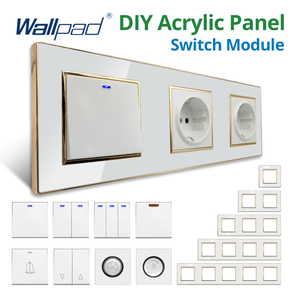 Wallpad White Acrylic Panel With Gold Border Wall Light Switch Function Key Only DIY Free Combination 52*52mm
Wallpad White Acrylic Panel With Gold Border Wall Light Switch Function Key Only DIY Free Combination 52*52mm