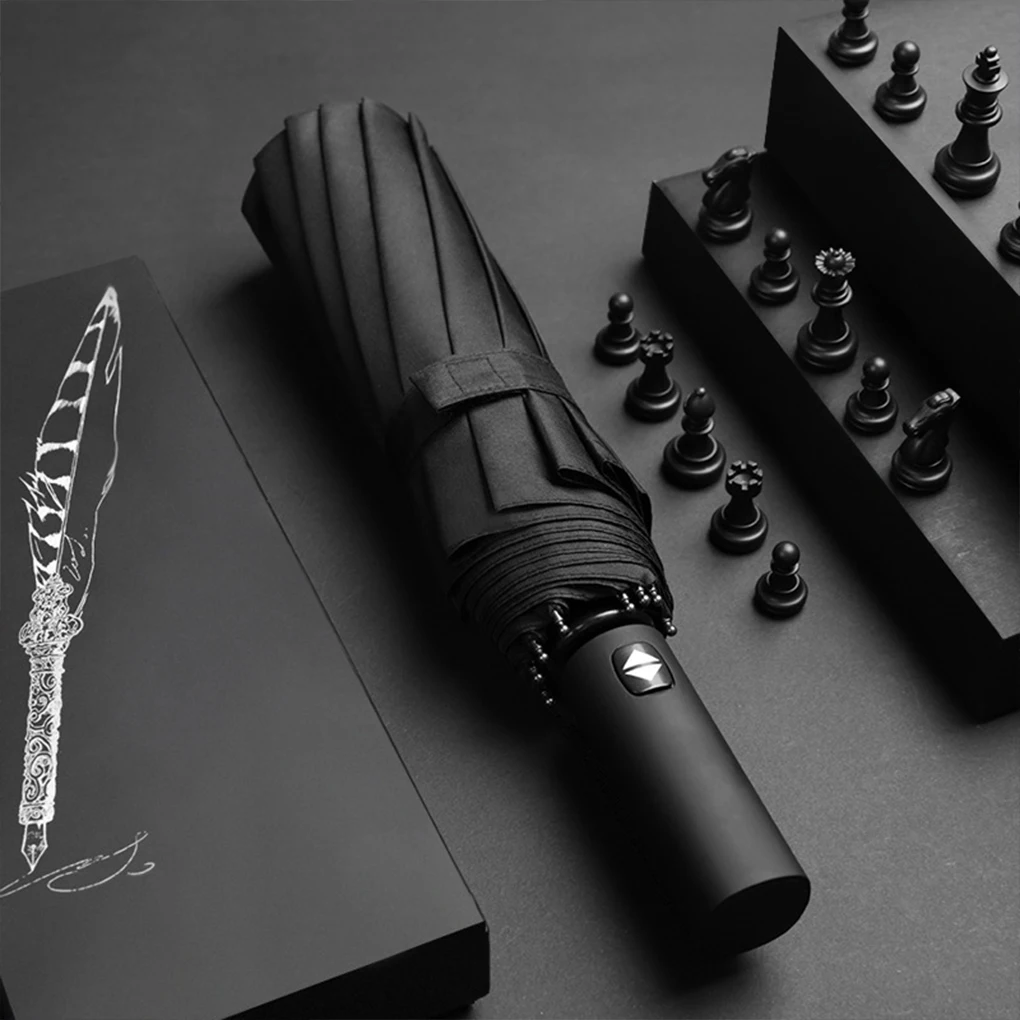 

Vinyl 12 Ribs Umbrella Foldable Windproof Business Men Sun Semi-automatic Umbrellas Protective Tools Supplies Black