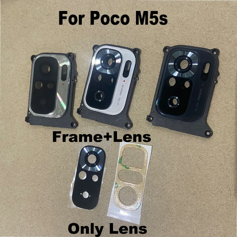 

Original New For Xiaomi Poco M5s Back Camera Glass Rear Camera Lens With Frame Cover Glue Sticker Adhesive Replacement