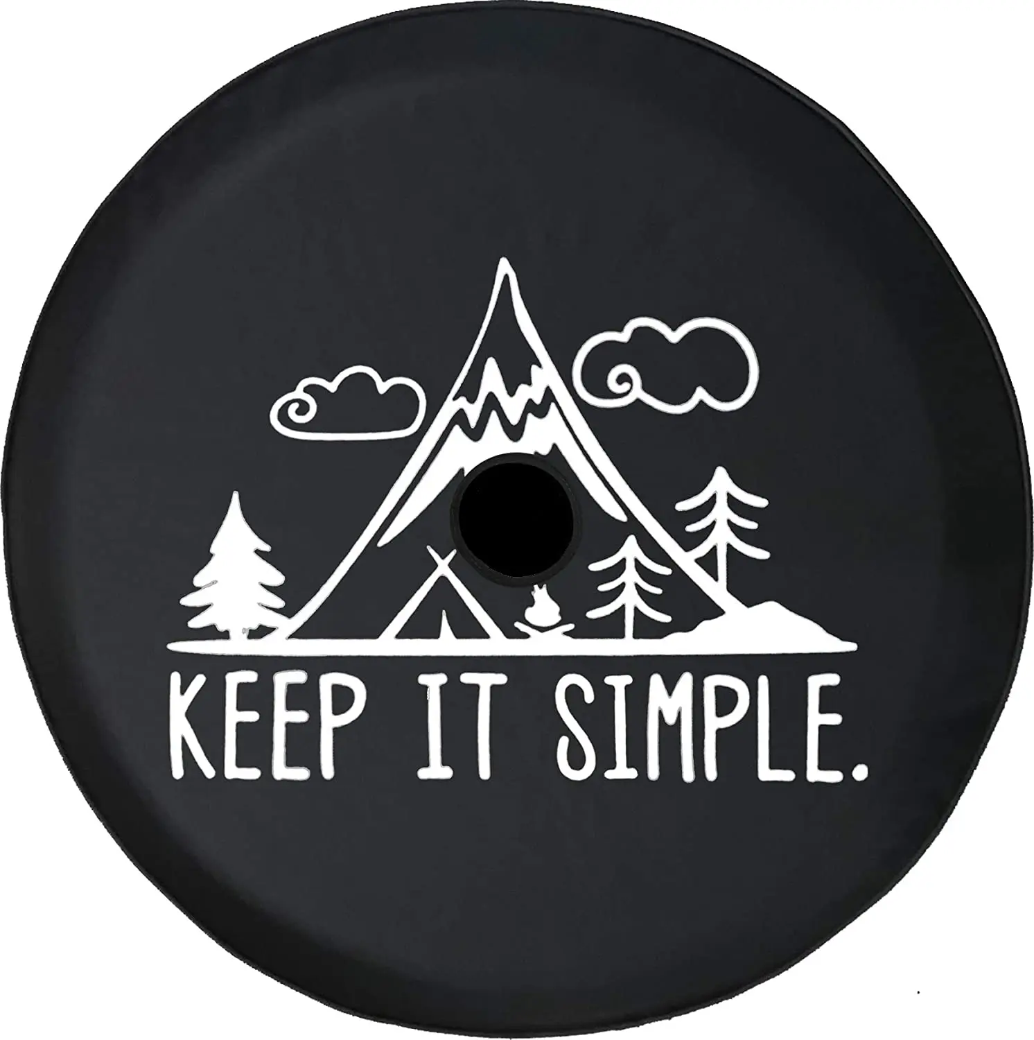 

Pike Outdoors JL Series Spare Tire Cover with Backup Camera Hole Keep it Simple Mountains Clouds and Trees Black 32 in
