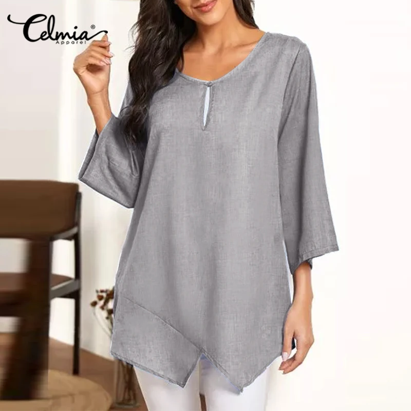 Celmia Women Solid Wild Shirts Leisure Hollow O Neck Blouses 2022 Summer Casual Loose 3/4 Sleeve Tunic Asymmetrical Hem Blusas
Celmia Women Solid Wild Shirts Leisure Hollow O Neck Blouses 2022 Summer Casual Loose 3/4 Sleeve Tunic Asymmetrical Hem Blusas