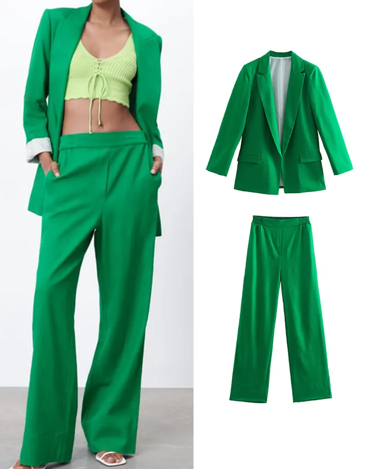 2022 Women Solid Blazer Suit Sets Fashion Pockets Jackets+Elastic Long Pants Basic Causal Office Outfits Two Peices
2022 Women Solid Blazer Suit Sets Fashion Pockets Jackets+Elastic Long Pants Basic Causal Office Outfits Two Peices