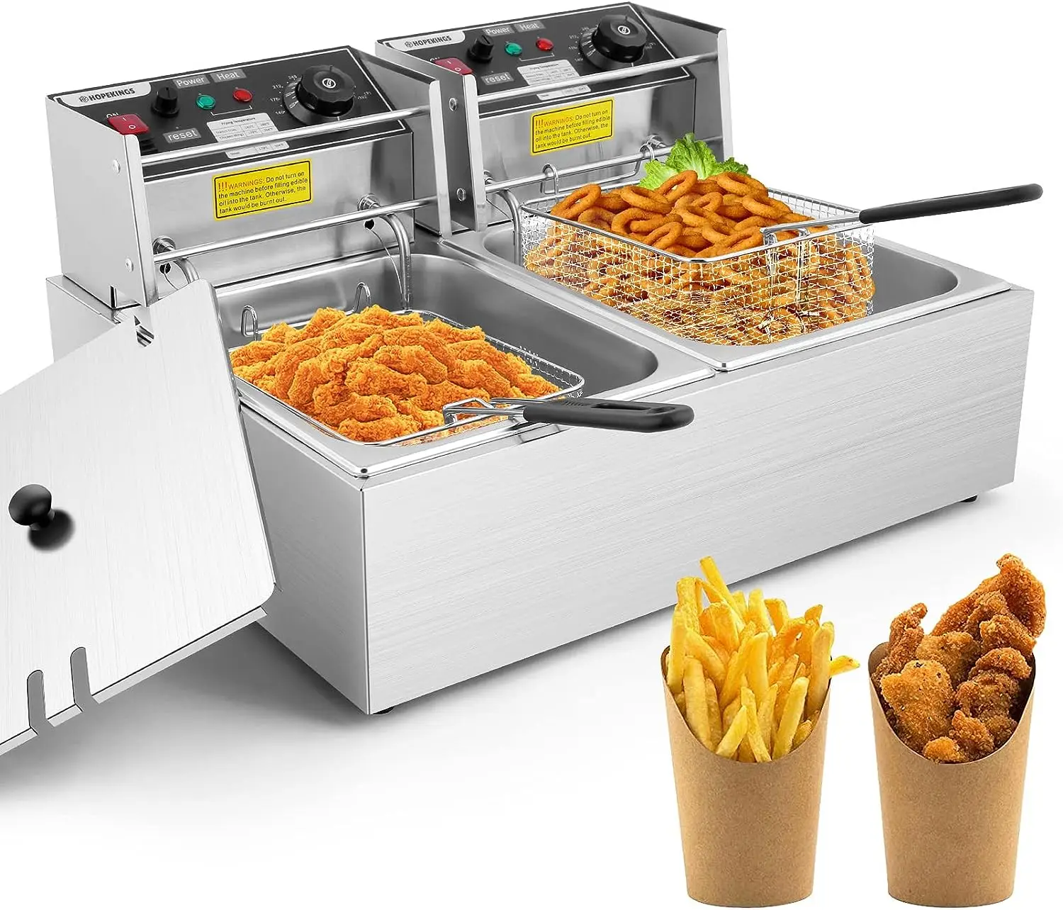 Deep Fryer, 20.7QT Commercial Deep Fryer with 2 x 6.35QT Baskets Stainless Steel Countertop Oil Fryer with Temperature Limiter a
Deep Fryer, 20.7QT Commercial Deep Fryer with 2 x 6.35QT Baskets Stainless Steel Countertop Oil Fryer with Temperature Limiter a