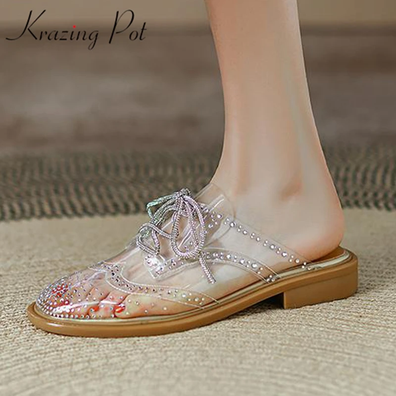 Krazing pot PVC natural skin round toe thick low heels oxford bling crystal jelly shoes fashion women lace up outside slippers
Krazing pot PVC natural skin round toe thick low heels oxford bling crystal jelly shoes fashion women lace up outside slippers