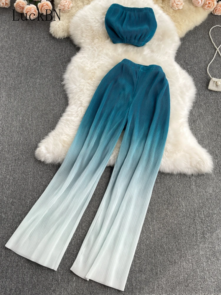 Summer Women Clothing Fashion Korean Set Sexy Off Shoulder Strapless Short Tops+High Waist Gradient Long Pants Two Piece Suits
Summer Women Clothing Fashion Korean Set Sexy Off Shoulder Strapless Short Tops+High Waist Gradient Long Pants Two Piece Suits