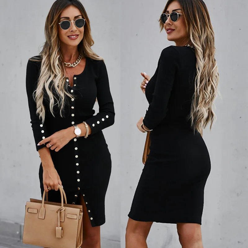 European and American Style Women's Wear 2022 New Fashion Temperament Slim Mid-waist Solid Color Black Pencil Dress Women 
European and American Style Women's Wear 2022 New Fashion Temperament Slim Mid-waist Solid Color Black Pencil Dress Women