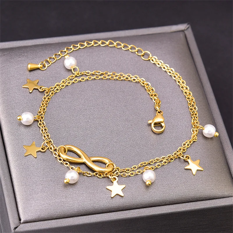 

2PCS Retro Pearl Heart Infinity Ankle Anklet Bracelet Set Bohemia Foot Beach Anklets Women Fashion Barefoot Chain Jewelry