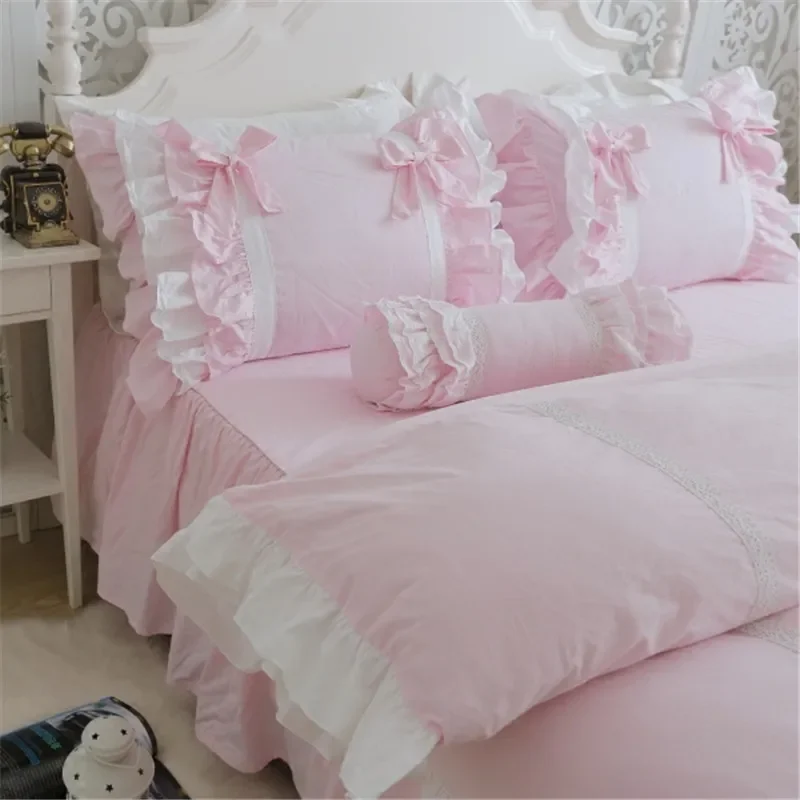 

Новый роскошный комплект постельного белья, милый пододеяльник принцессы с бантом и оборками, свадебное постельное белье, розовая простыня для девочки, наволочка для детской кровати