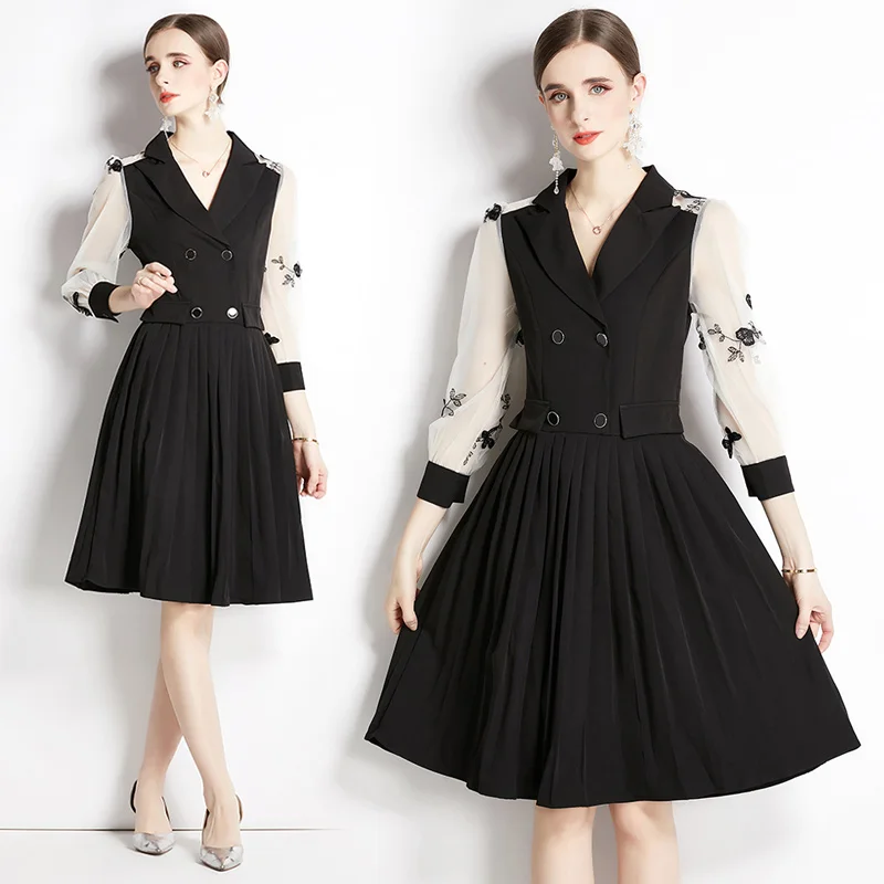 Women's New Spring and Summer High-end Temperament Suit Collar 9/4 Sleeve Button Slim Embroidery Mesh Hollow-out Pleated Dress
Women's New Spring and Summer High-end Temperament Suit Collar 9/4 Sleeve Button Slim Embroidery Mesh Hollow-out Pleated Dress