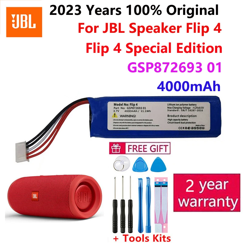 New 3.7V 4000mAh Battery GSP872693 01 Rechargeable Battery Pack for JBL Speaker Flip 4, Flip 4 Special Edition Bateria+ tools
New 3.7V 4000mAh Battery GSP872693 01 Rechargeable Battery Pack for JBL Speaker Flip 4, Flip 4 Special Edition Bateria+ tools