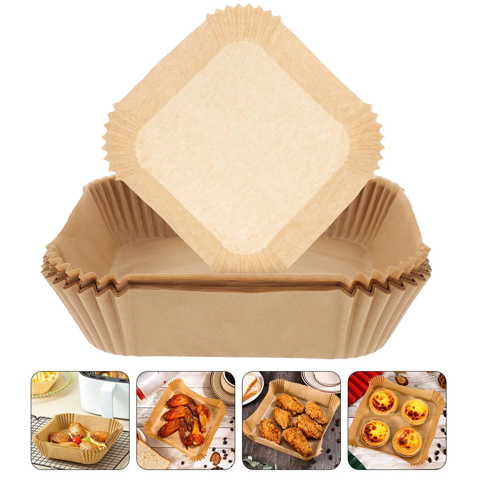 

100 Pcs Square Pans Baking Silicone Pot Air Fryer Paper Tray Food Cooking Pad Heat-resistant Mat Virgin Wood Pulp Oven Liner