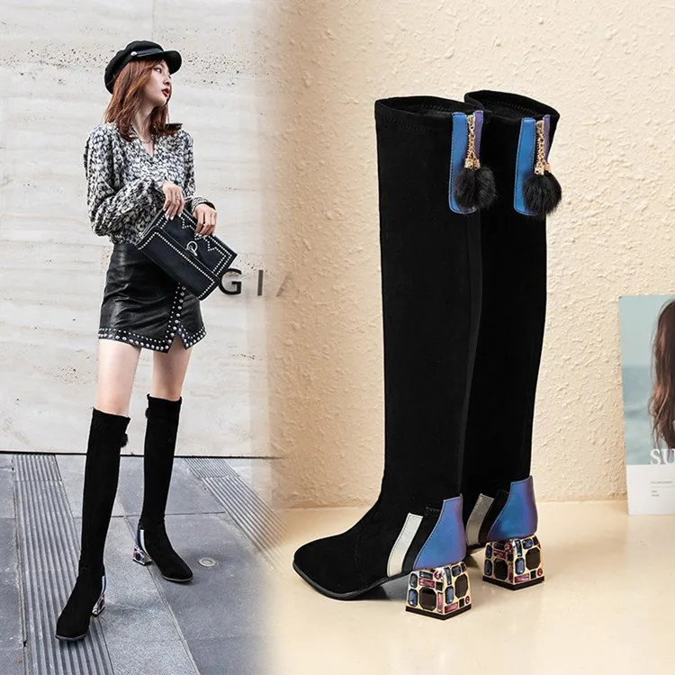 HOT Fashion Design Boots Women's Mixed Colored Sexy Round Toe Square Heel Crystal Shoes New Large Size Stretch Snow Boots Flock9
HOT Fashion Design Boots Women's Mixed Colored Sexy Round Toe Square Heel Crystal Shoes New Large Size Stretch Snow Boots Flock9